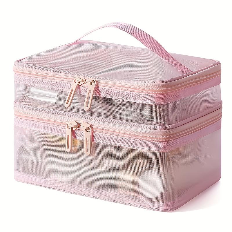 Eonothem Double-Layer Makeup Bag - Large Capacity, Portable Cosmetic Organizer with Mesh Design for Travel & Bathroom Storage