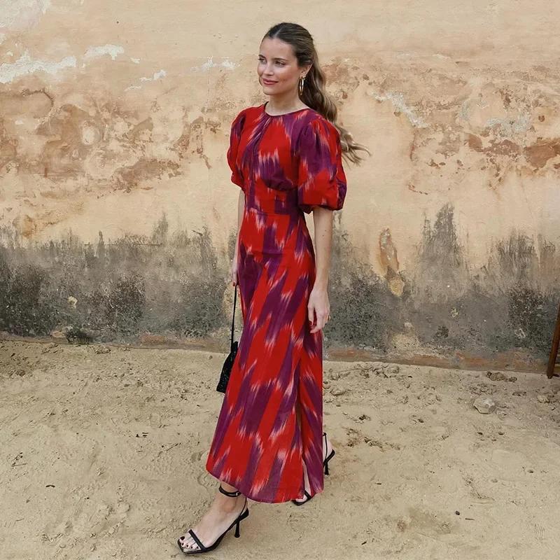 

Женское платье с рукавами-фонариками, свободное, в стиле ретро, длинное, сексуальное, со шнуровкой, с открытой спиной, модное, праздничное, пляжное, летнее платье S красный