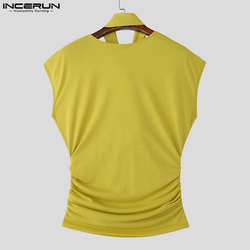 INCERUN Maiouri fără mâneci cu decolteu în V pentru bărbați, culoare uni, răsucite, cu talie subțire