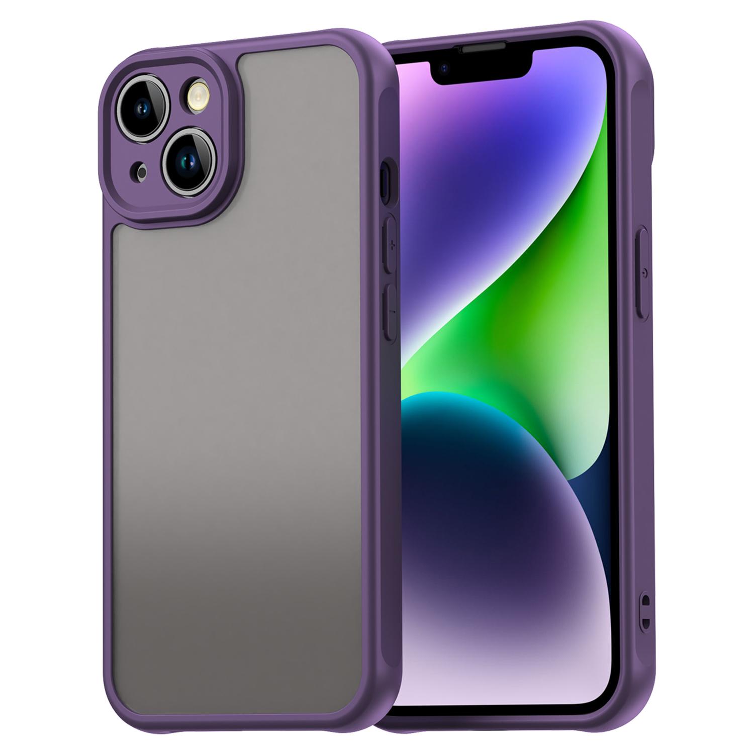 

For iPhone 14 Case Drop Proof Airbags Frosted Translucent PC+TPU Phone Back Cover Purple