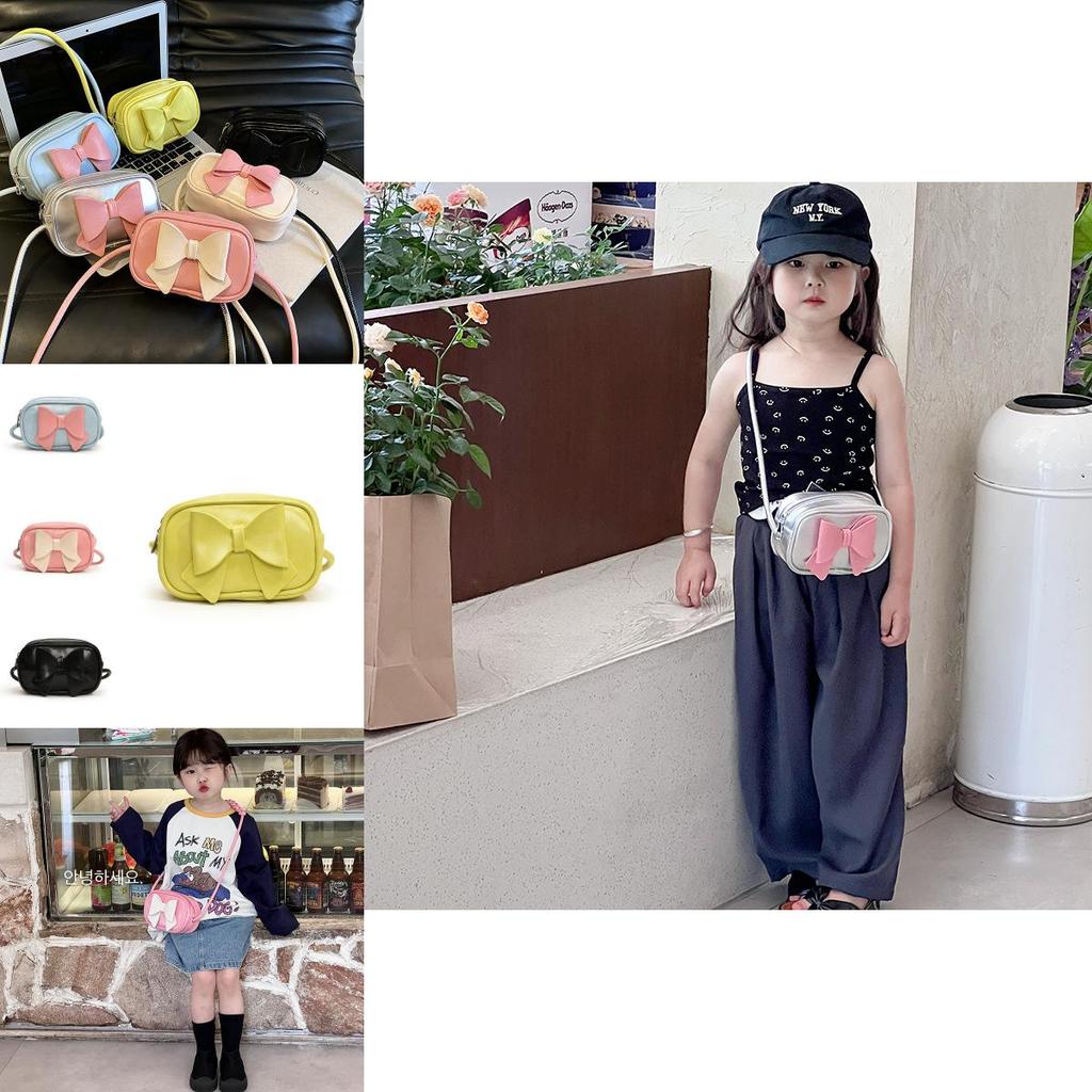 Trendy Solid Color Kids Shoulder Bag With Breathable Pu Material And Bow Accent