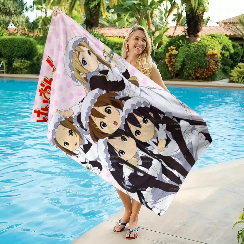 K-ON! Hokago Tea Time Maid Print Beach Towel, Quick Dry Anime Bath Towel, Soft Absorbent Towel for Swimming Camping