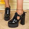 European and American Thick Heel Deep Mouth Single Shoes 2025 Spring New Style Color blocked High Heel Single Shoes for Women