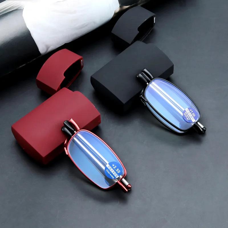 Folding Reading Glasses with Case Portable Telescopic Rotation Presbyopia Eyeglasses for Men Women Diopter Prescription