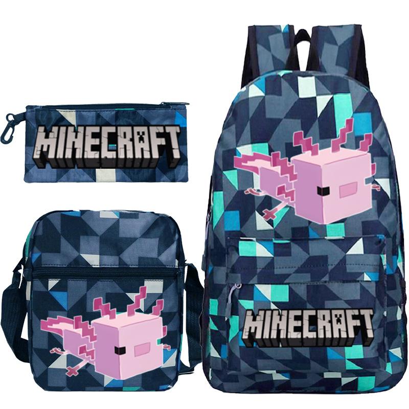 Game Minecraft Printed Children'S School Bag Oblique Span Bag Stationery Pencil Bag Student Backpack Set
