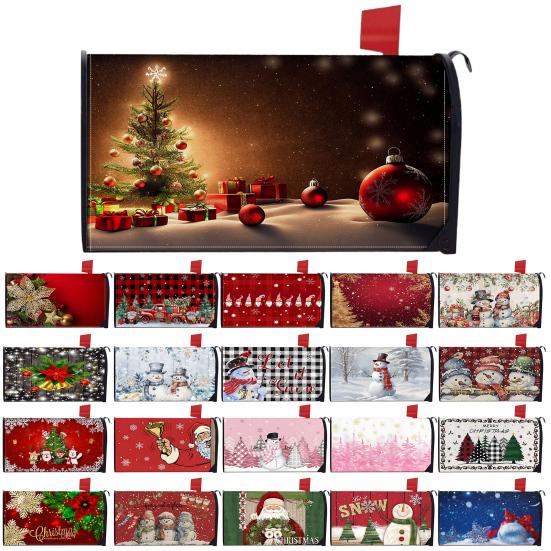 Winter Magnetic Mailbox Cover Standard Size 18 X 21in Merry Christmas Mailbox Wraps Cover Holiday Post Letter Box Cover for Outdoor Garden Yard Decor