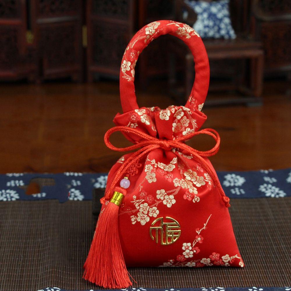 Chinese Knot Wedding Bride and Groom Brocade Handle Bag Wedding-favor Gift Package Bag Candy Bag