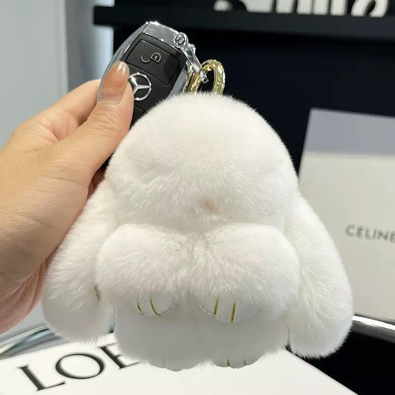 Adorable Rex Rabbit Fur Keychain Pendant - Cute Plush Bunny Charm for Bags and Gifts