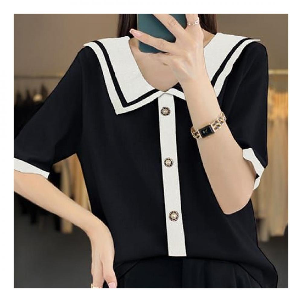 Navava Romantic Thin Collar Half Sleeve Knit Nk2033