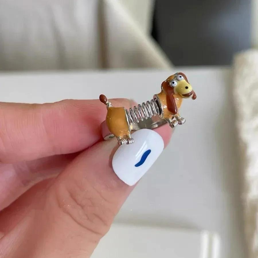Cute Dog Rings for Women Niche Design Adjustable Unisex Alloy Electroplating Open Rings Personality Mens Ring Creative Gift