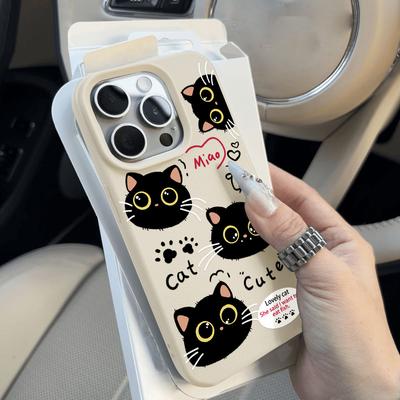 Niedliche Schwarze Katze Handyhülle Für iPhone 16 Pro Max Hülle iPhone 13 11 15 12 14 Pro Max Plus Silikon Stoßfest Matt Leder Cover