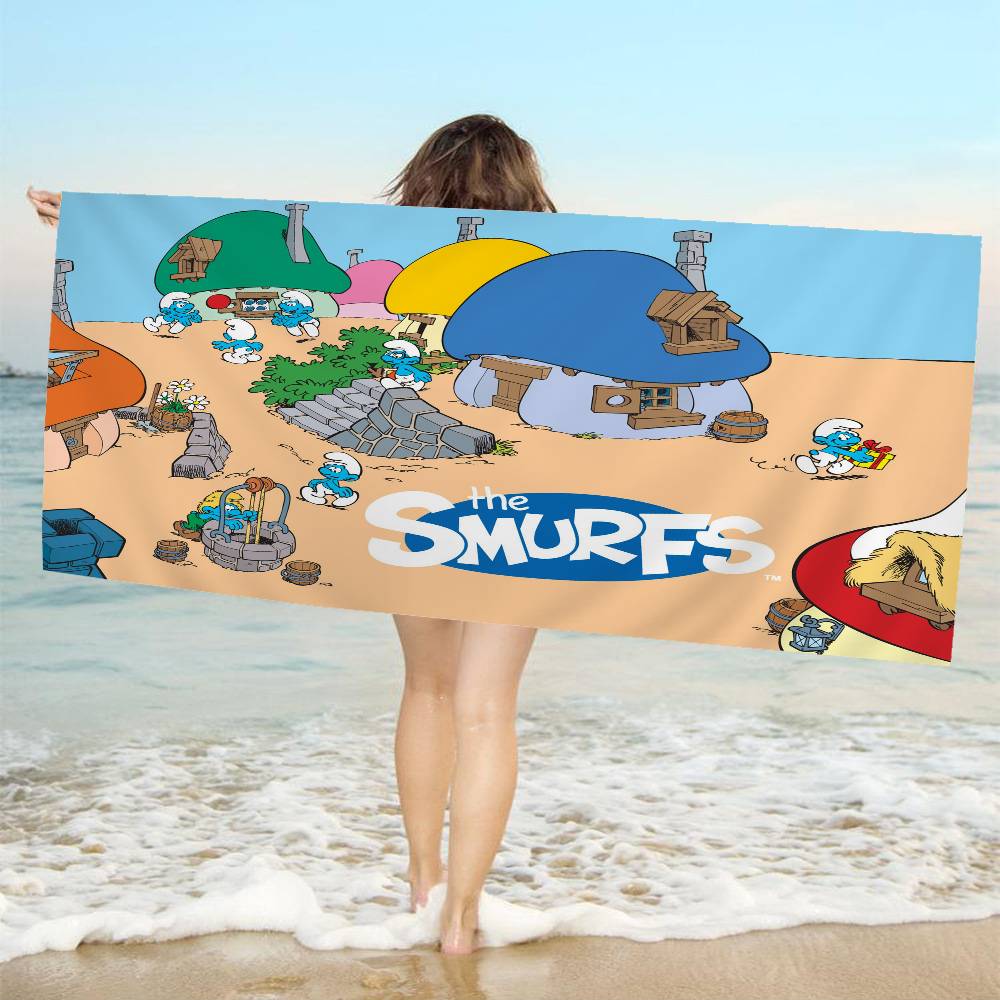 Cartoon Cute S-Smurfs Microfiber Blanket Quick Drying Beach Towels Oversized Printing Super Absorbent Pool Towel Blanket