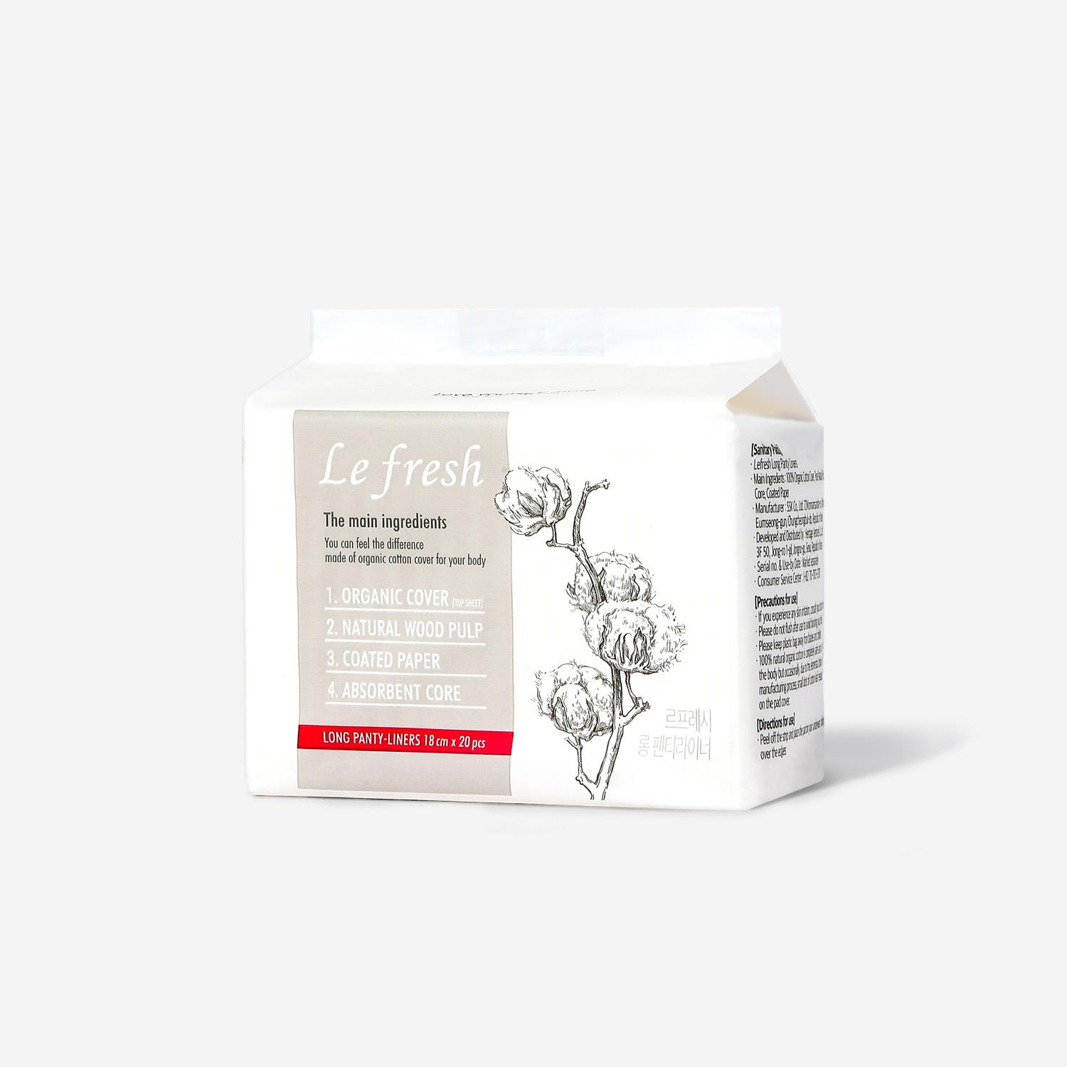 

Choose 1 of 6 types of Le Fresh Organic cotton cover vegan sanitary pads (medium/large/over/super long over/long liner) Longliner 20P