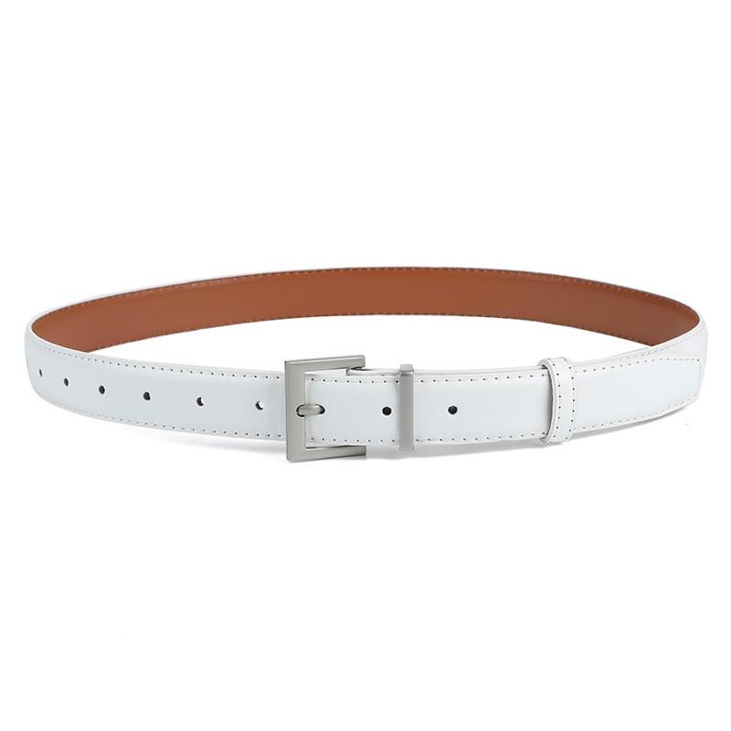 Minimalist White PU Leather Belt Women Slim Fit Alloy Buckle Clean Aesthetic Versatile Office Casual Wear