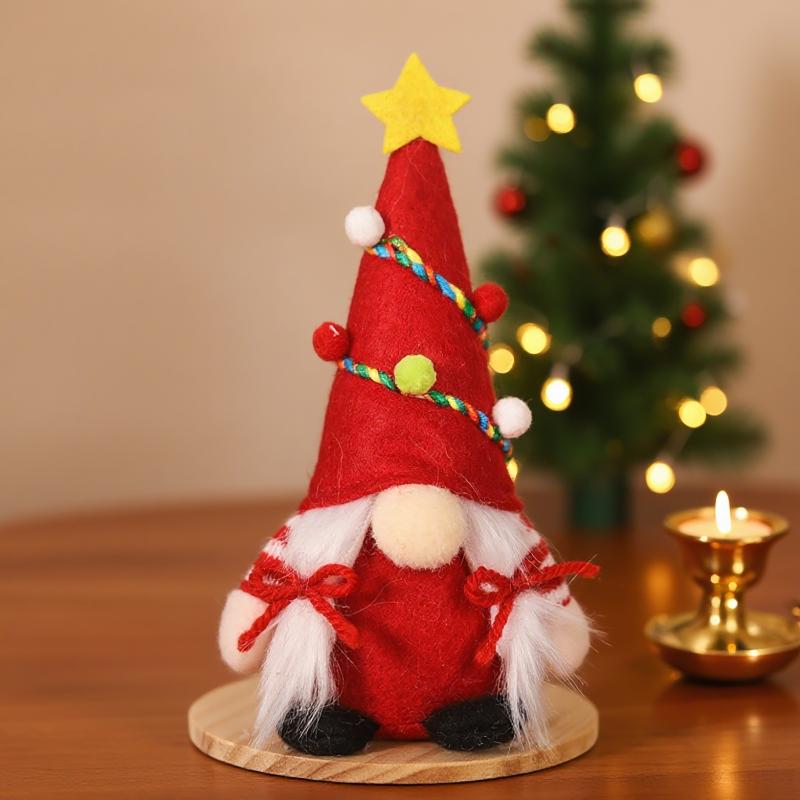 Christmas Festival Faceless Dwarf Doll Ornaments Red Grey And Green Dolls Window Decoration Props