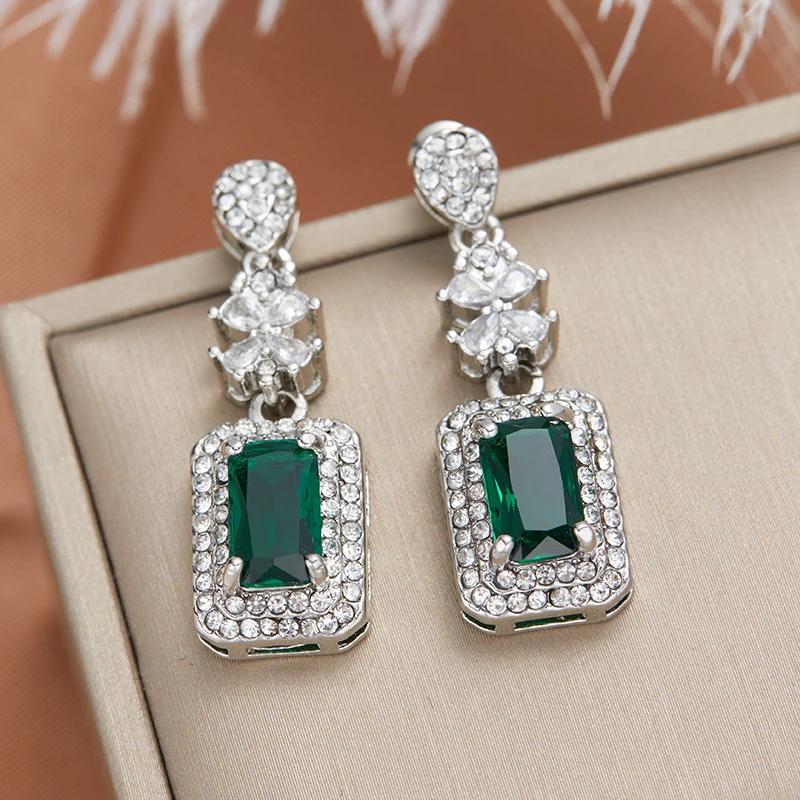 Fashion Gorgeous Green Cubic Zirconia Ladies Hanging Earrings Aesthetic Wedding Engagement Party Ladies Earrings Fashion