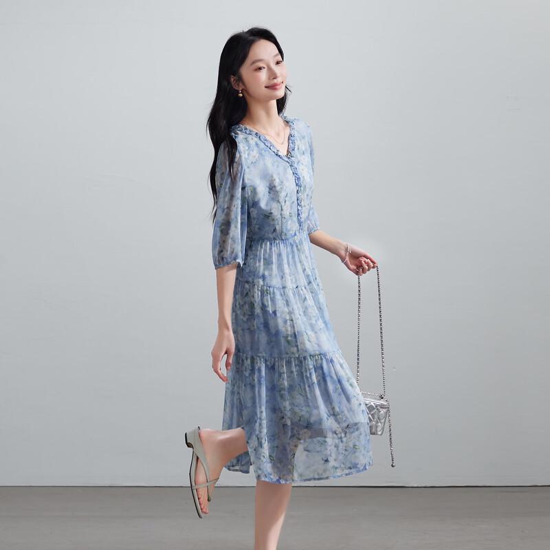 SOFSIL Floral Print V-Neck Midi Dress L