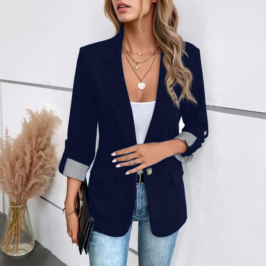 Women's Fashion Casual Button Suit Slim Fit Three-quarter Rolled Sleeve  Women