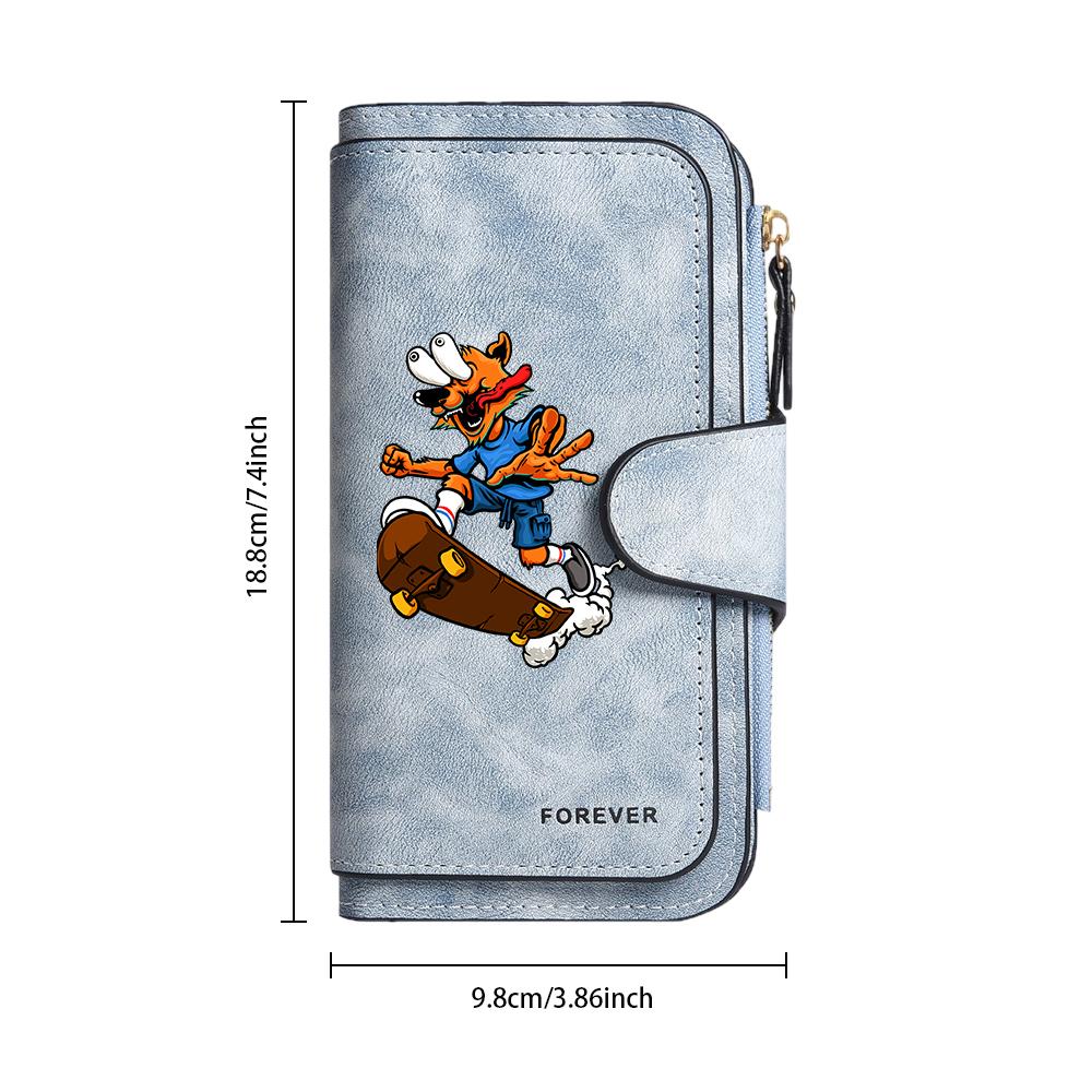 Skate Fox Print Long Wallet Trendy Daily Card Holder Casual Portable Purse