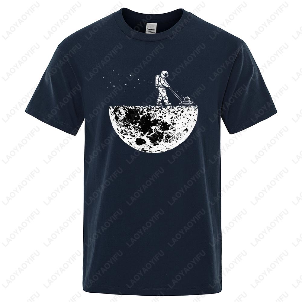 Mens Cotton TShirt Funny Astronaut Print Save The Moon Graphic Tee Loose Streetwear Summer 2025 Soft Hip Hop Unisex Top