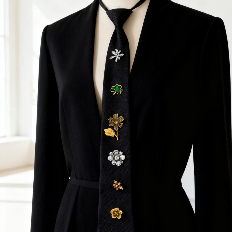 Korean Flower Tie Black Bee Necktie Insect Academic Style Decoration Shirt Tie Jk Uniform Decoration