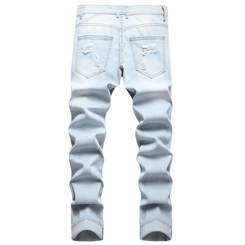 Men's Slim Fit Light Blue Ripped Stretch Denim Jeans