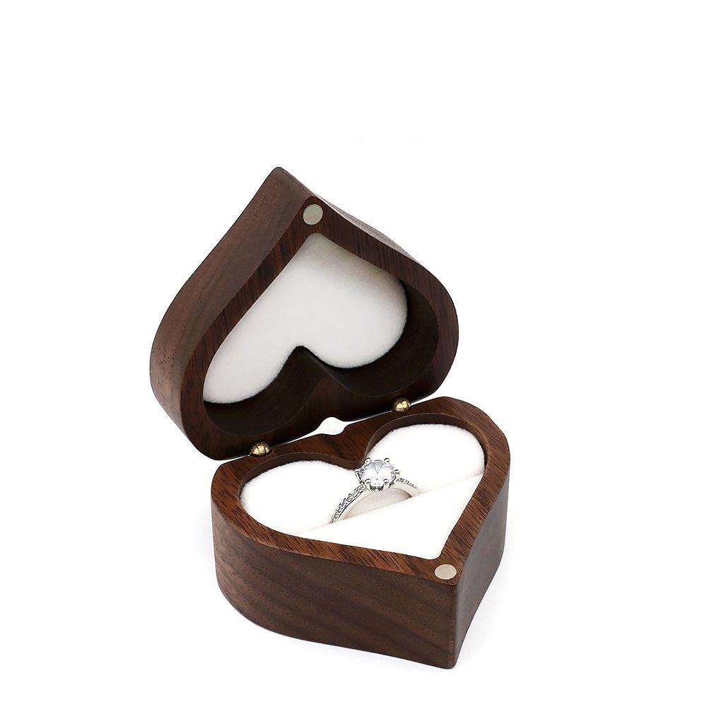 Cajas Portable Heart Shape Wedding Storage Box Jewelry Display Wooden Ring Box Jewelry Packaging