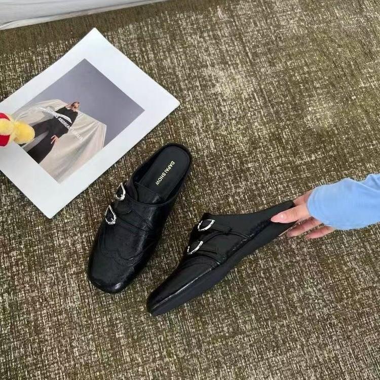 [Excluding Tax] Platform Half Slippers Retro Carved Square Head Loafers Women'S Shoes New British Style Bag Head Slippers