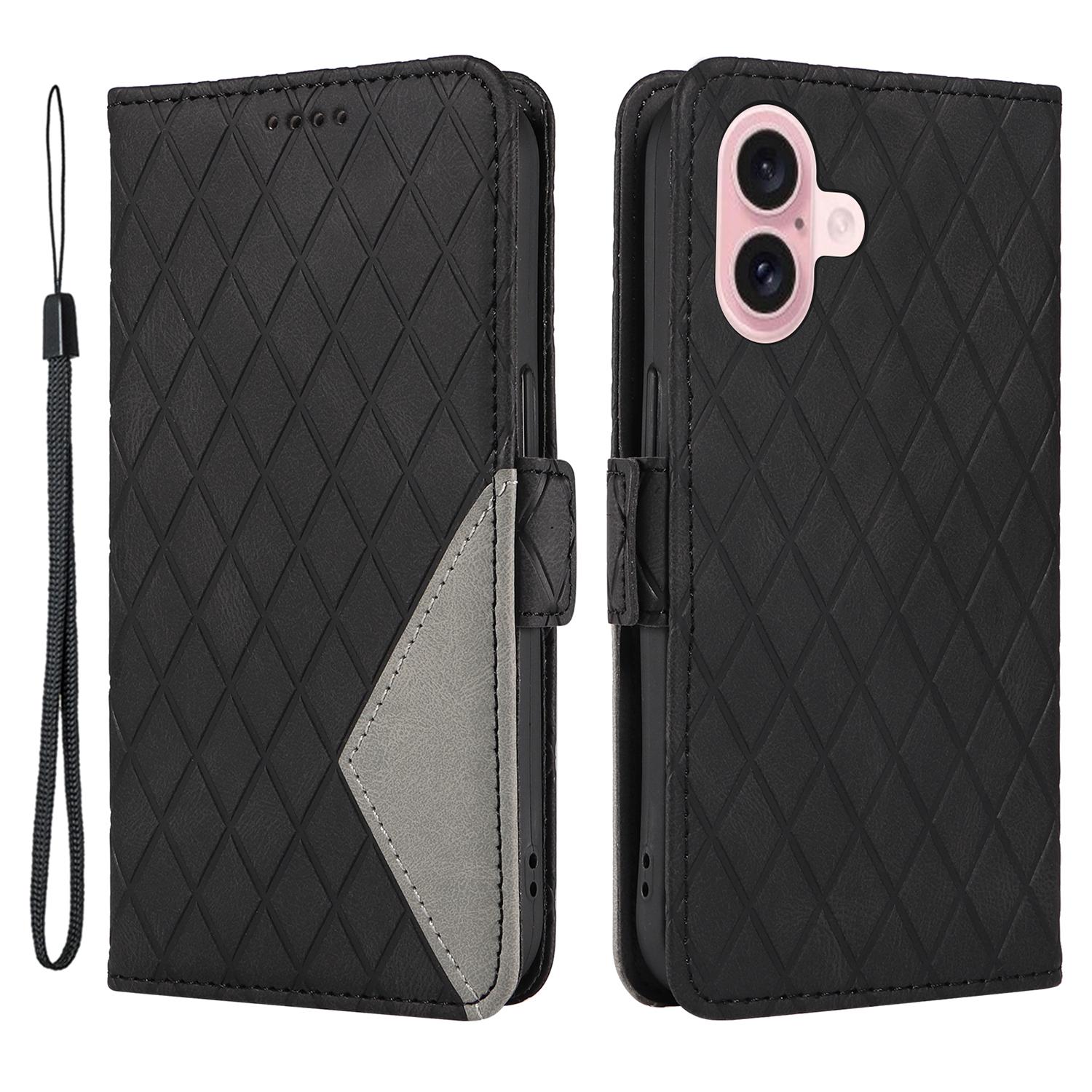 

Для iPhone 16 Case Folio Leather Phone Cover Rhombus Lattice
