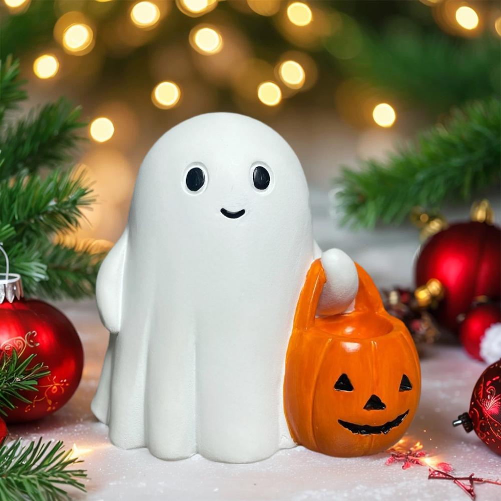 2025 Halloween Ghost Statue Resin Horror Halloween Ornament Ghost Pumpkin StatueHalloween Decorative (with Light/no Light)