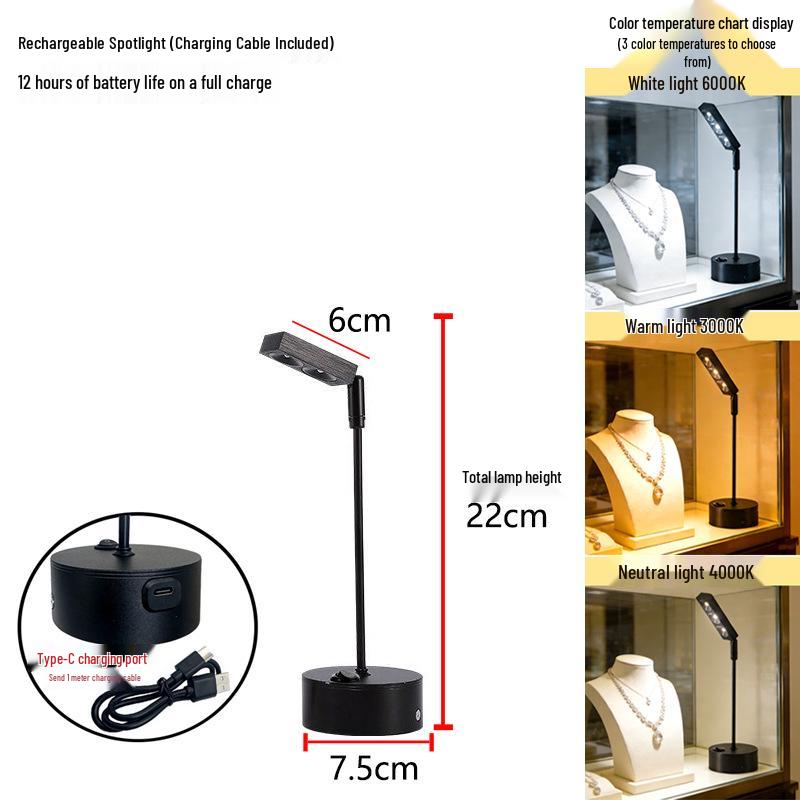 Wire-Free Jewelry Display Spotlight with Charging