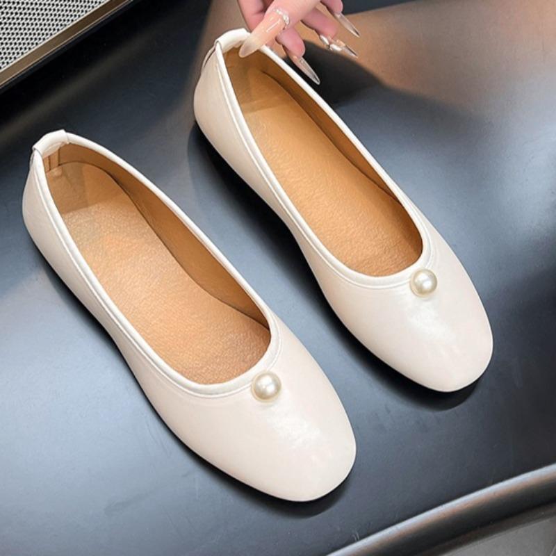 Perlen-Slip-on Weiche Sohle Einzelne Schuhe Mode Runde Spitze Flacher Mund Anti-Rutsch Verschleißfest Niedrige Schuhe