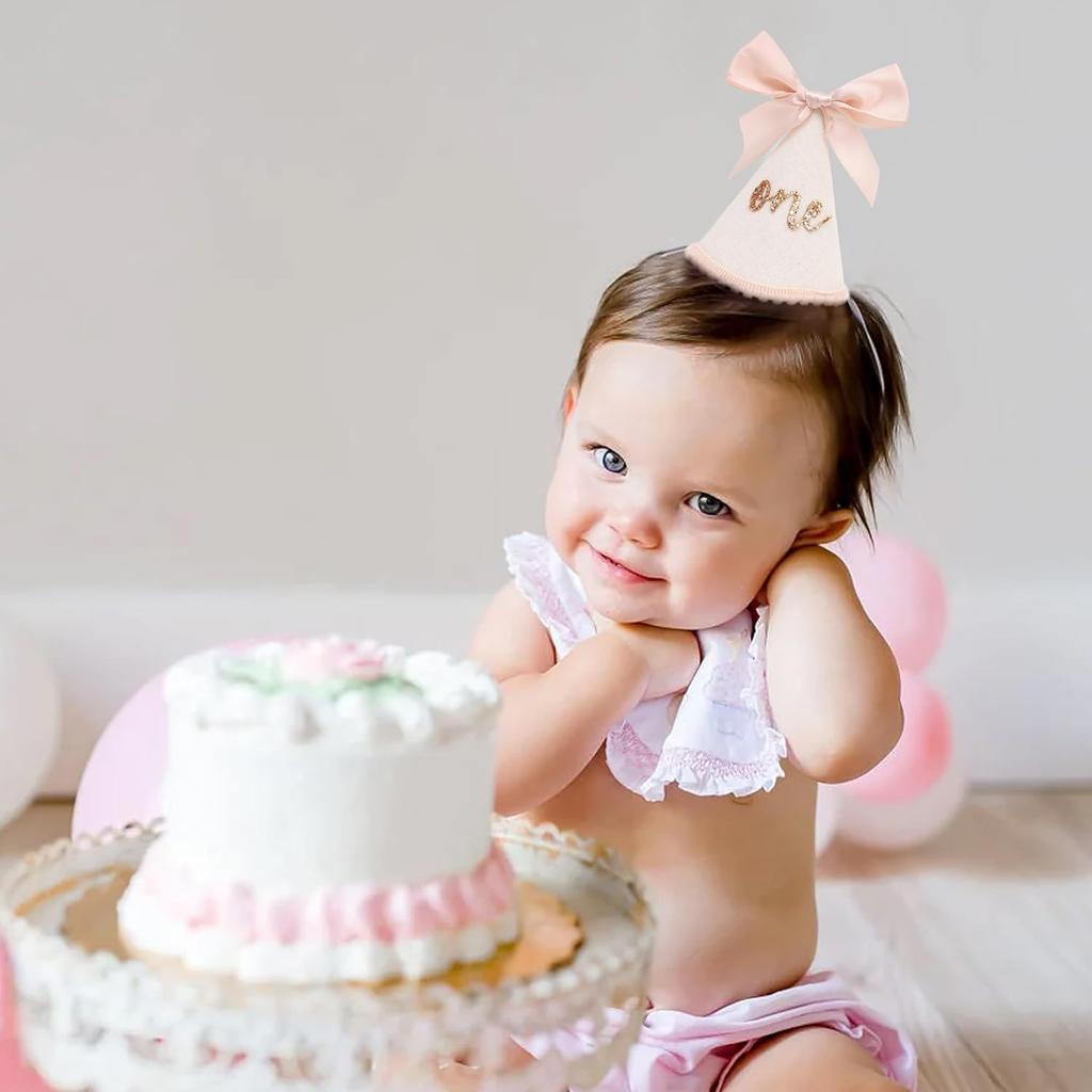 Birthday Decorations - Glitter Number Cone Hat, Princess Bow Hat, Cake Smash