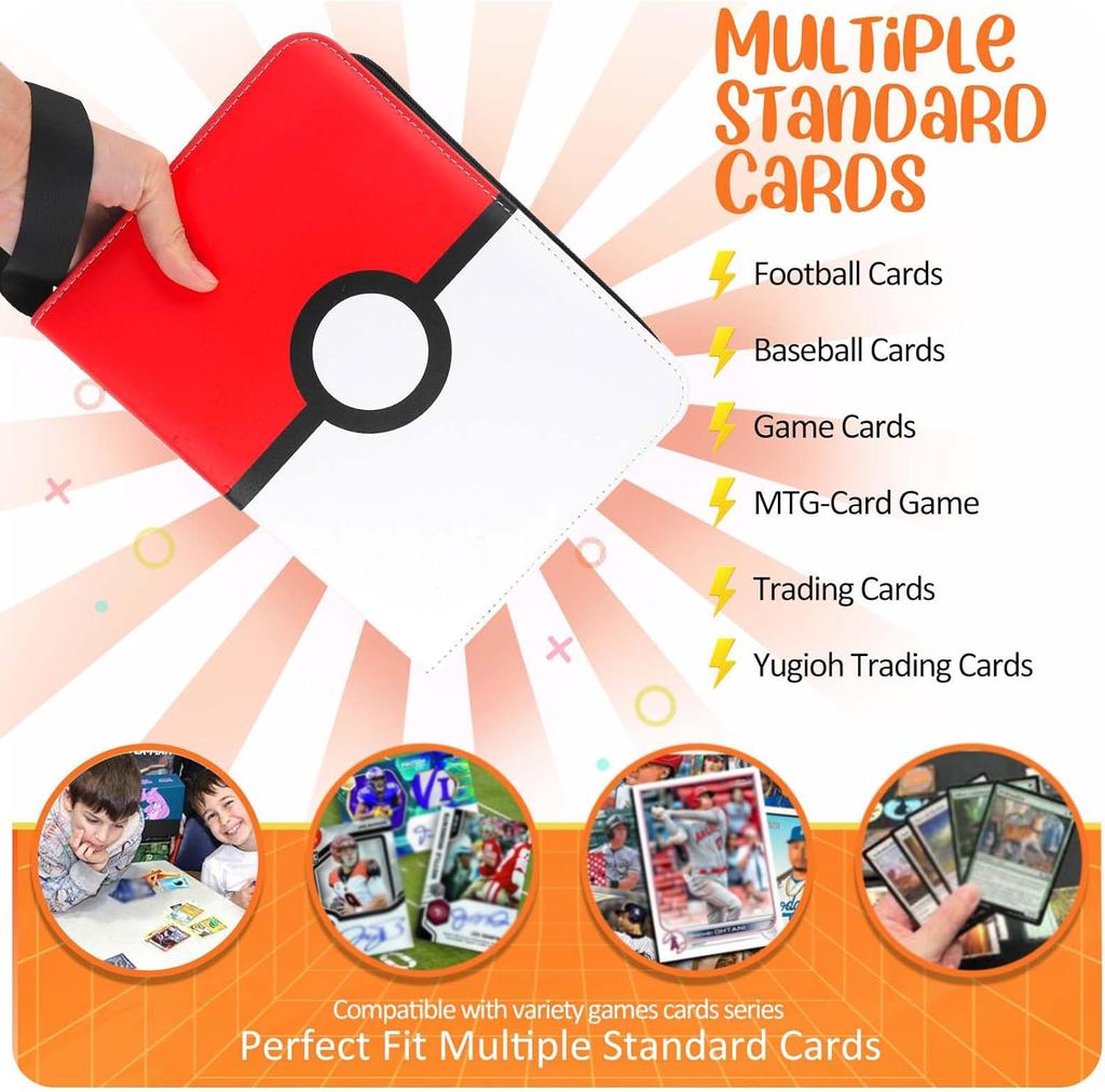 Card Binder 4 Pocket, Trading Card Holder Fits 400 Cards With 50 Removable Sleeves, Portable Collection Card Ablum, Game Card Case book With Zipper