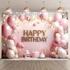 2D flat 1pc rose gold birthday party background, polyester material, festival celebration, birthday, party celebration,