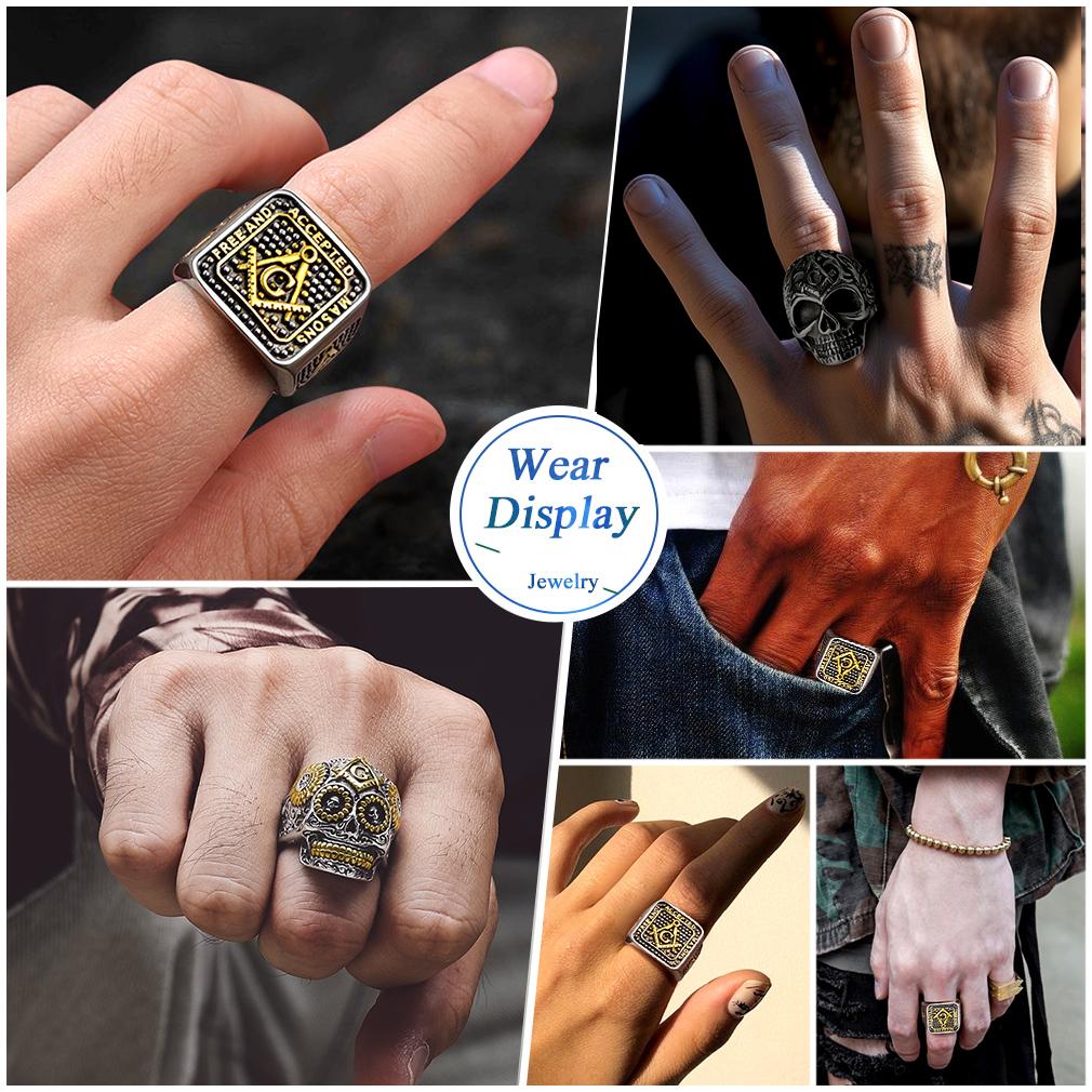 Masonic Rings for Men Woman Stainless Steel Size 7-14 Square 3D Skull Signet Rings Freemason Symbol Masonic Jewelry Gift