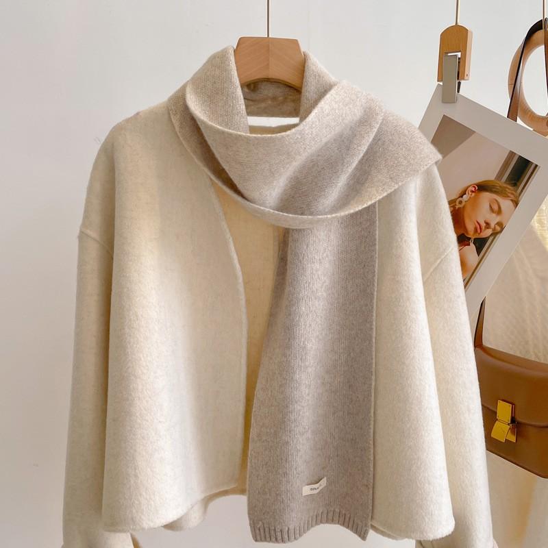 Womens Mens Pure Wool Scarf Winter Warm Solid Color Knit Neckwear Couples