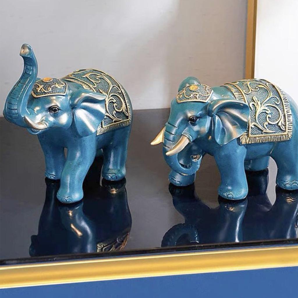 1 Pair Innovative Elephant Resin Ornament Inviting Wealth and Keeping Business Elephant Statue for Office Living Room