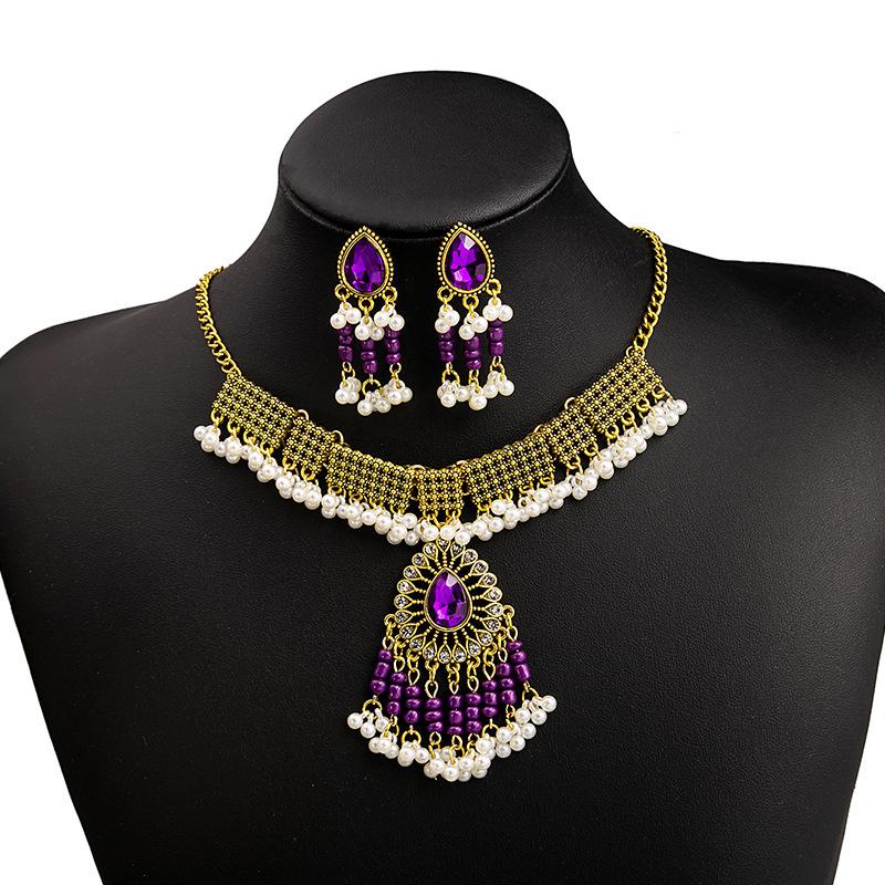 European and American bohemian fringed necklace set, exaggerated atmosphere retro court style necklace literary accessories