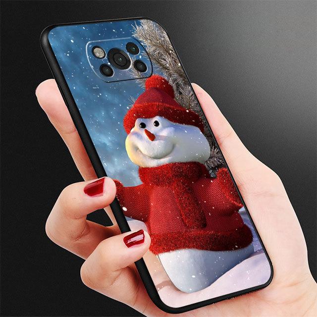 Coque en TPU noire pour Samsung Galaxy M31 M12 M32 5g M22 M51 M33 M52 M23 M13 M30s M01 M53 M62 M11 Joyeux Noël Bonhomme de neige Capa