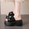 Fashion 8CM Women's Crystal Flower Platform Slides Bowtie Sandals Wedge High Heel Summer Crystal Beach Slippers Comfortable Lady Shoes