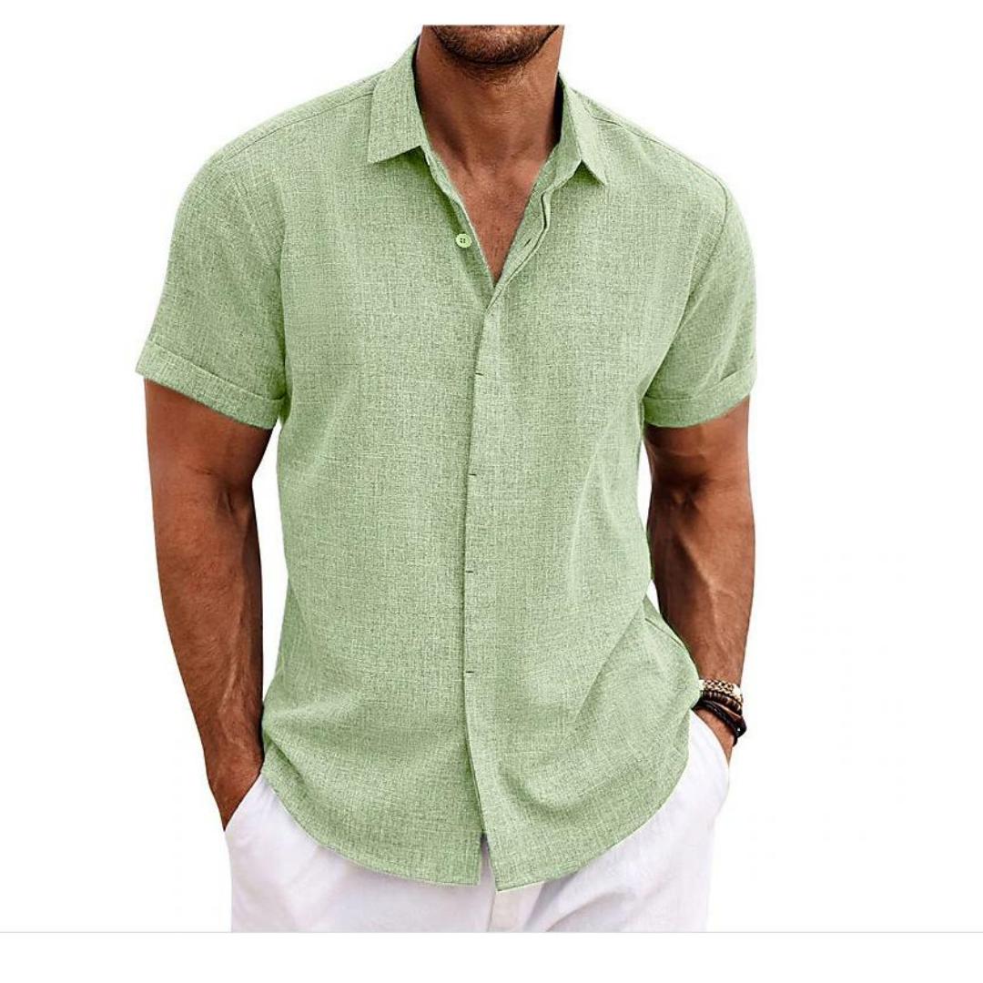 Herrenhemden Kurzarm Button Up Hemd Casual Sommer Loose Fit Home Style Hemden M grün