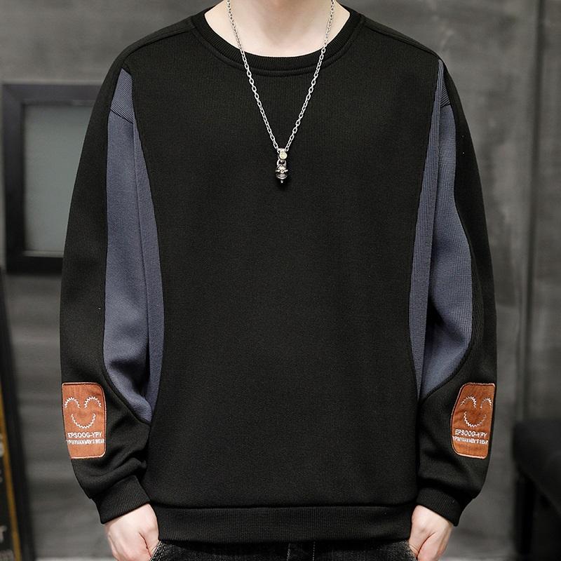 

Men s Color Block Sweatshirt Contrast Panel Pullover Loose Fit Casual Top With Patches Streetwear 4XL чёрный