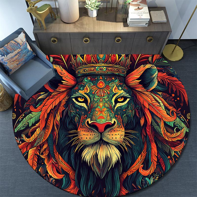 Royal Lion Round Area Rug,Carpet Rug for Living Room Bedroom Sofa Playroom Decor,Non-slip Floor Mat