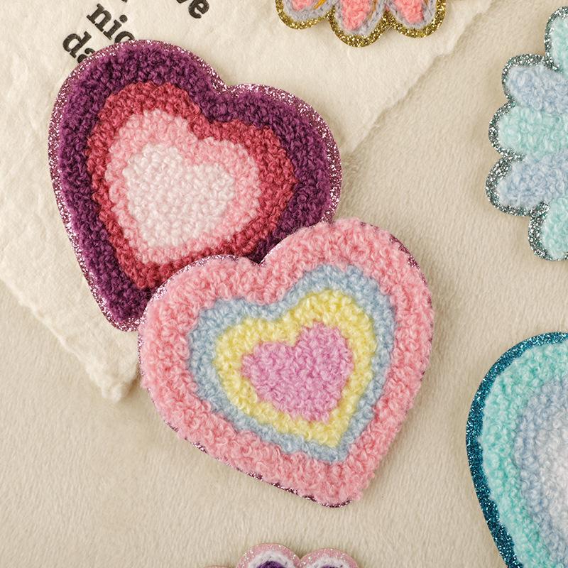 Chenille Heart & Flower Embroidery Patch with Adhesive Backing