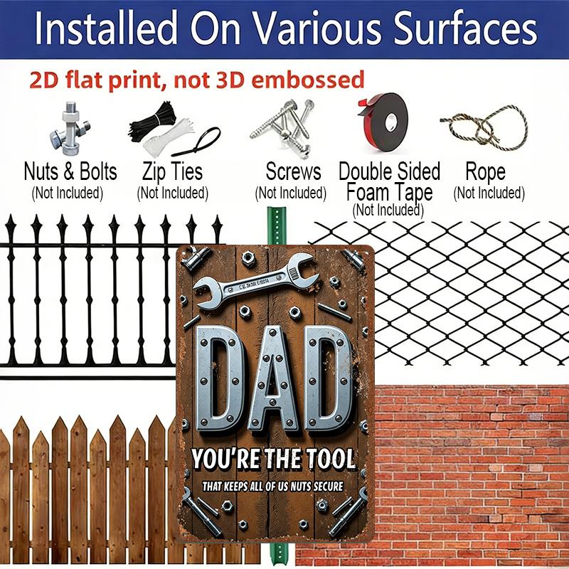 2D Flat, 1pc Humorous Father'S Day Metal Wall Art Plaque - "You're The Tool That Keeps All of Us Nuts Secure" - Rustic Aluminum Metal Sign with Tool