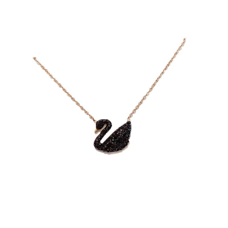 Elegant Rose Gold Black Swan Pendant Necklace - Classic Titanium Steel, Non-Fading, Fashionable Clavicle Chain