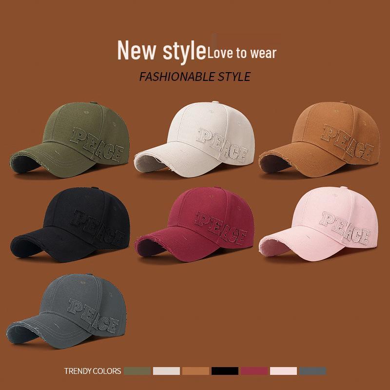 Korean Style Ripped Edge Baseball Cap with Patch Letters - Versatile Duckbill Hat for Women