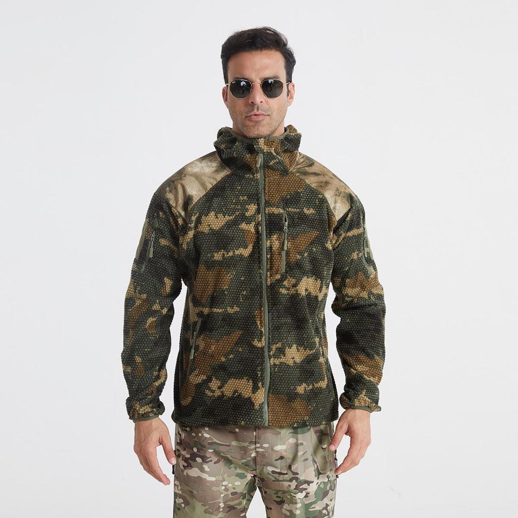 Herren Taktische Fleece Kapuzenjacke mit Stehkragen