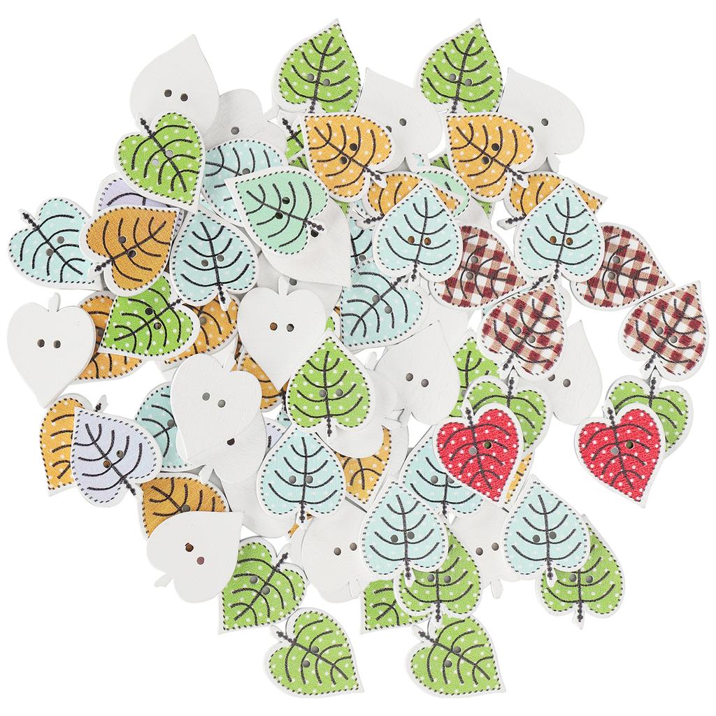100Pcs Leaf Shaped Painting Buttons Mixed Wood Craft Buttons Assorted Bulk Buttons for DIY